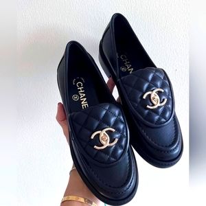 Chanel Turnlock Loafers Size 38 Black